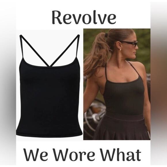 Nwt We Wore What Cropped Black Sleeveless Shirt With Shelf Bra Tank Size Medium - Picture 1 of 14